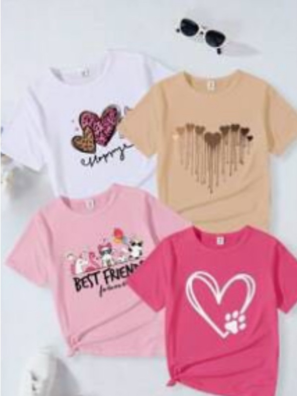 SHEIN Kids Short Sleeve Tee Pack - White, Beige, Light Pink, Hot Pink